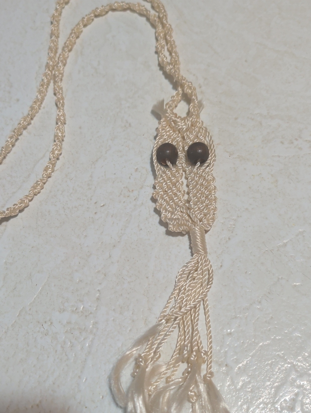 Beaded Tassel Necklace Pendant in Ivory